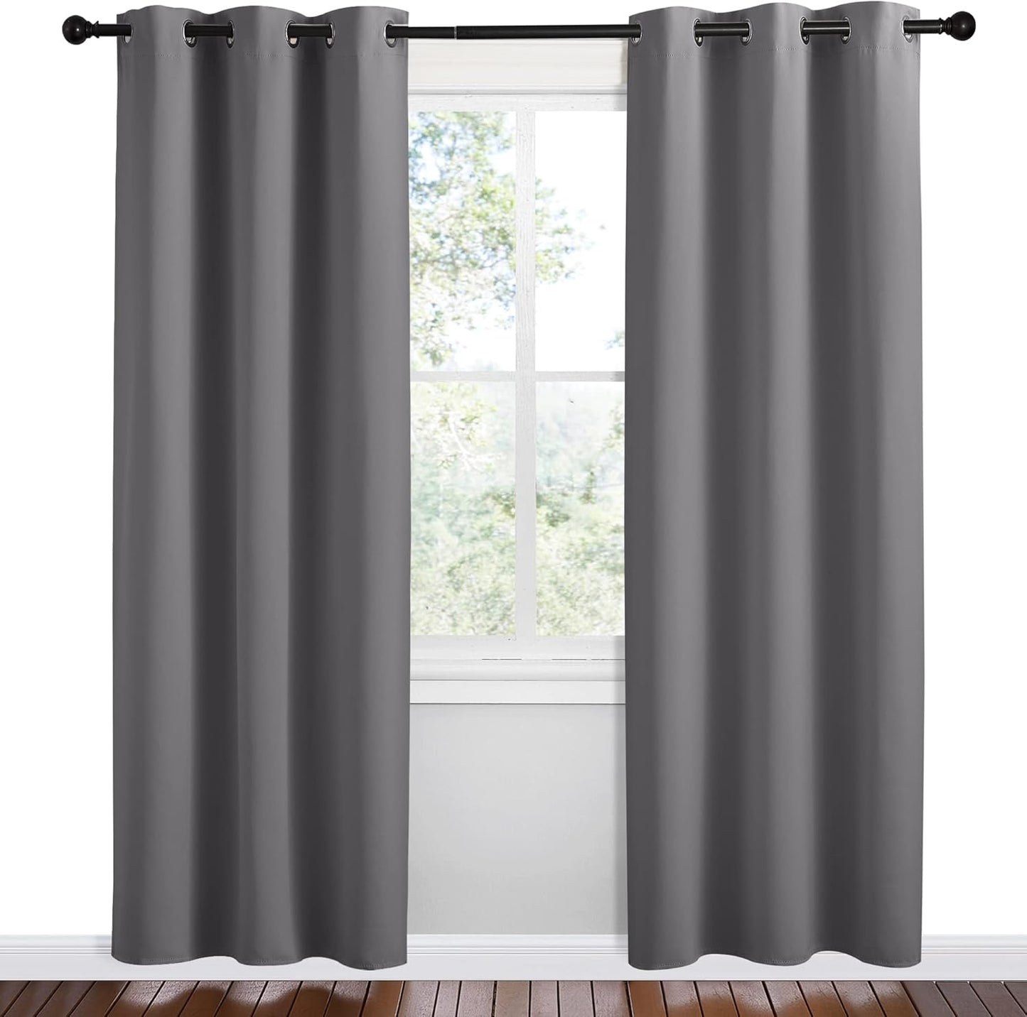 NICETOWN Halloween Pitch Black Solid Thermal Insulated Grommet Blackout Curtains/Drapes for Bedroom Window (2 Panels, 42 inches Wide by 63 inches Long, Black) - Colors E