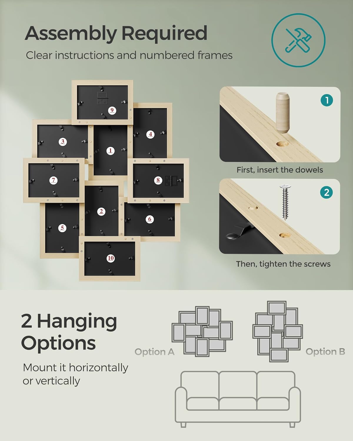 SONGMICS 4x6 Collage Picture Frames, 10-Pack Photo Collage Frame for Wall Decor, Glass Front, Assembly Required, Ink Black URPF20BK