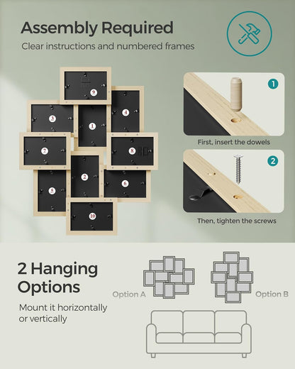 SONGMICS 4x6 Collage Picture Frames, 10-Pack Photo Collage Frame for Wall Decor, Glass Front, Assembly Required, Ink Black URPF20BK