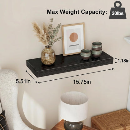 Fixwal Black Floating Shelves for Wall, Rustic Wood Shelves for Bathroom, Living Room, Bedroom and Kitchen, Wall Shelves for Storage, Books, Room Decor (Set of 4, 15.8 Inch)