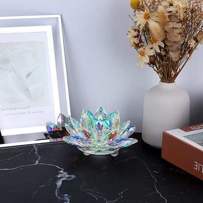 OwnMy 3 Inch Sparkle Crystal Lotus Flower Figurines Decorative Lotus Flower Ornament, Glass Lotus Feng Shui Decor Crystal Flower Paperweight for Home Office Tabletop Centerpieces