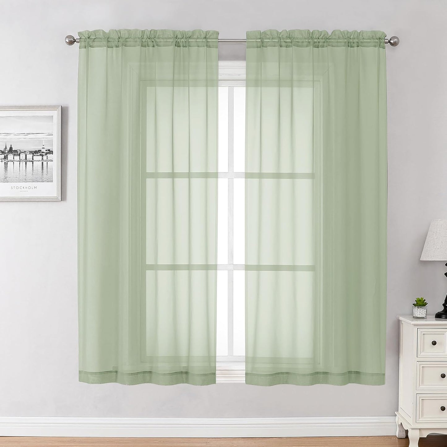 Chyhomenyc Sheer White Valances for Windows 2 Pack, Small Window Curtains for Living Room Bathroom Cafe Laundry Basement, Modern Top Dual Rod Pocket Voile Curtain, 42W x 14L inches, White - Colors B