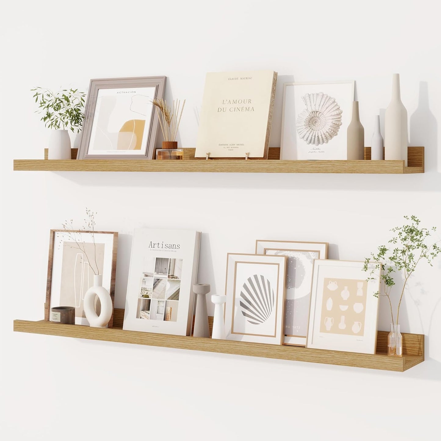 Dreamland Picture Ledge Shelf for Wall, Floating Shelves Set of 2, 48 Inch Long Floating Shelves with Lip for Living Room, Bedroom, Bathroom, Kitchen, White