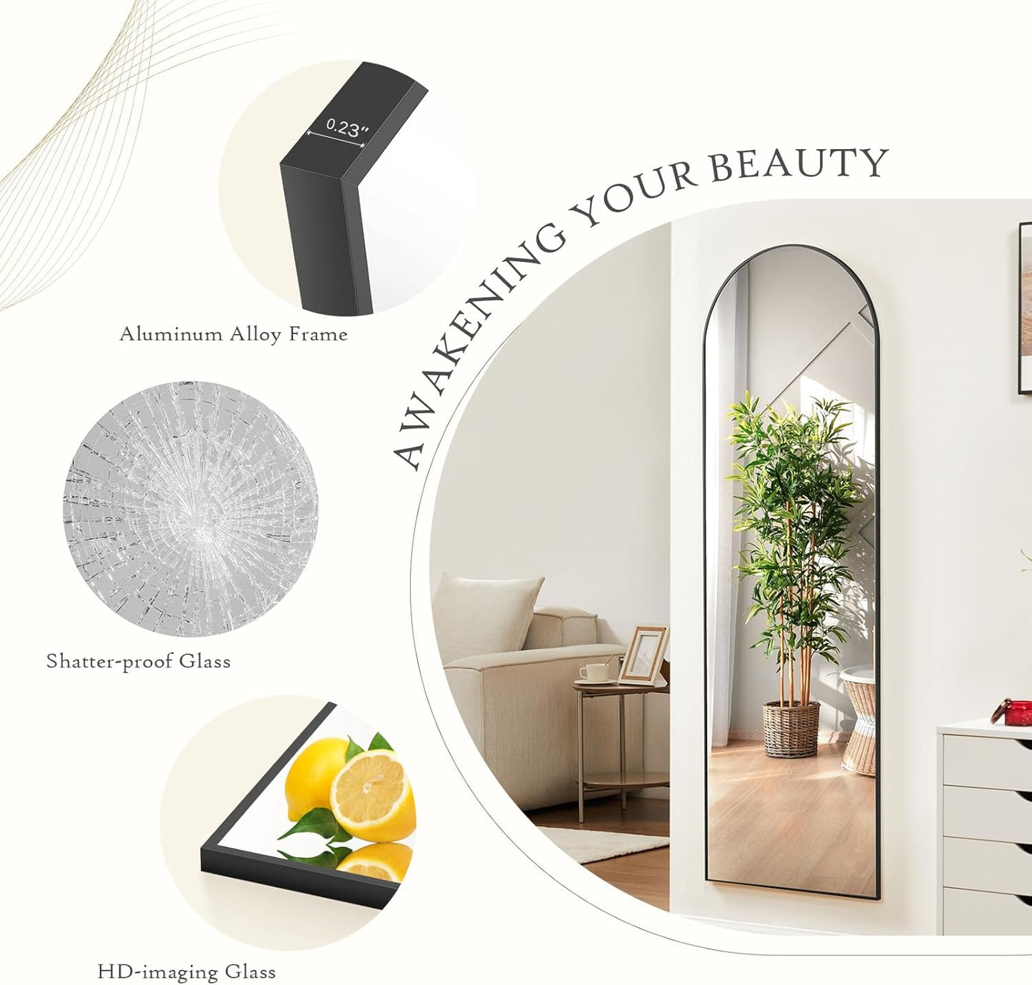 Mirror Full Length, Upgraded Body Wall Mirrors with Shatter-Proof Glass, Floor Standing, Hanging or Leaning, Tall Mirror with Stand Aluminum Alloy Frame for Bedroom