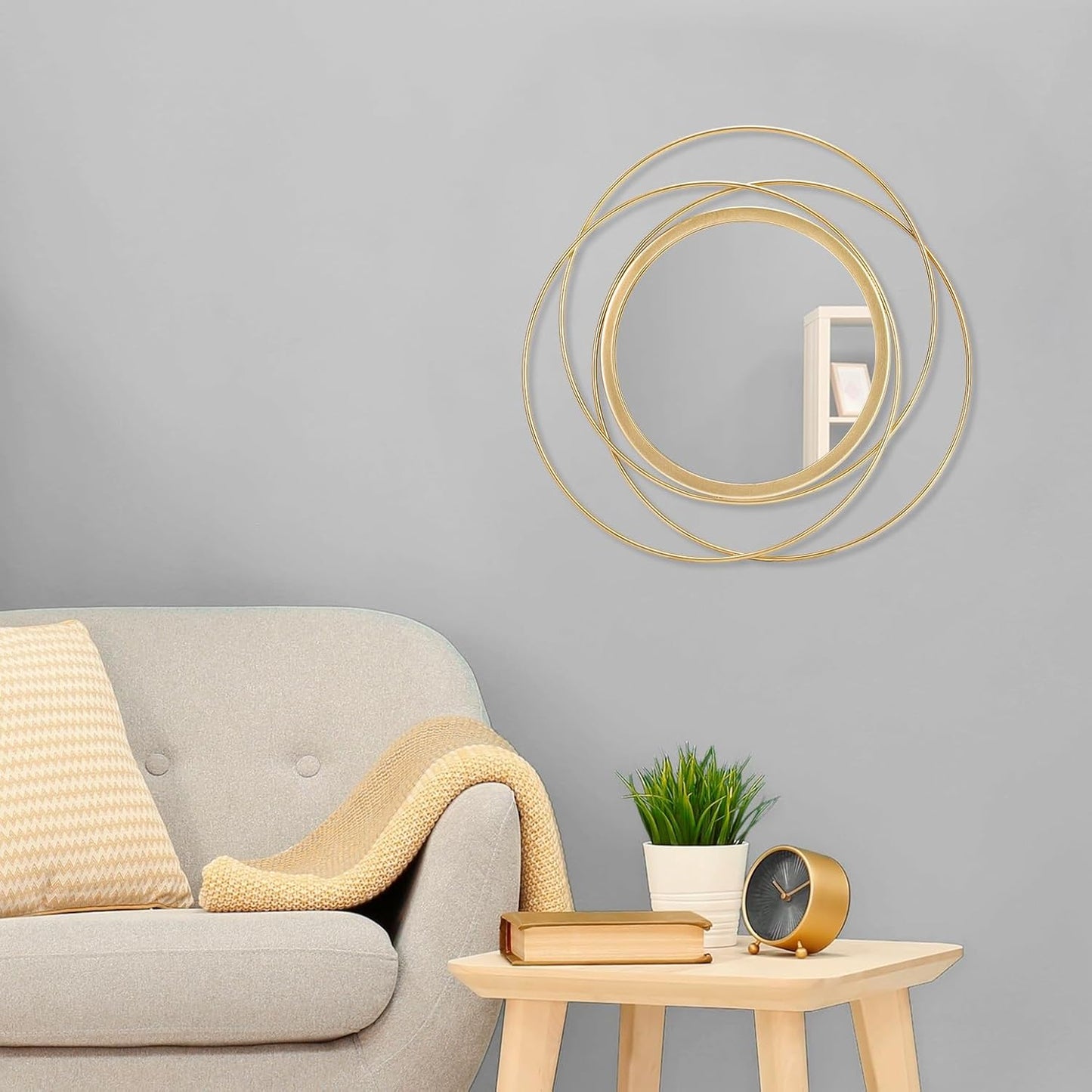 Gold Sunburst Mirrors for Wall Decorative Metal Round Art Mirrors Large Wall Decor Hanging Mirror for Bathroom Bedroom Living Room Vanity Entryway 16"