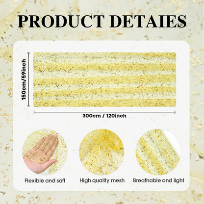 Artoid Mode Beige Gold Gauze Table Runner 120 Inch 10FT, Glitter Metallic Foil Sheer Dining Wedding Anniversary Holiday Birthday Table Decor for Home Party