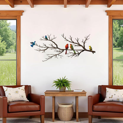 Metal Birds Wall Art, Metal Vivid Birds on Branch Silhouette Wall Decor Black Leaves with Bird Outdoor Hanging Wall Sculpture for Home Balcony Garden(Large)