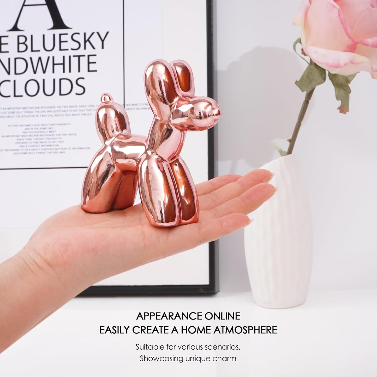Notakia Cute Ceramics Balloon Dog Statue Crafts Gold Living Room Desktop Decorations,Handmade Modern Small Ceramic Animal Statue Ornament Gold Home Decor Accents