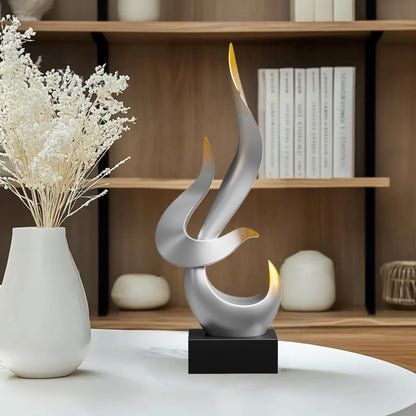 Black Fire Flame Sculpture, Modern Abstract Resin Statue, Art Statue Home Decor for Living Room TV Stand Coffee Table Shelf Accents Decor.
