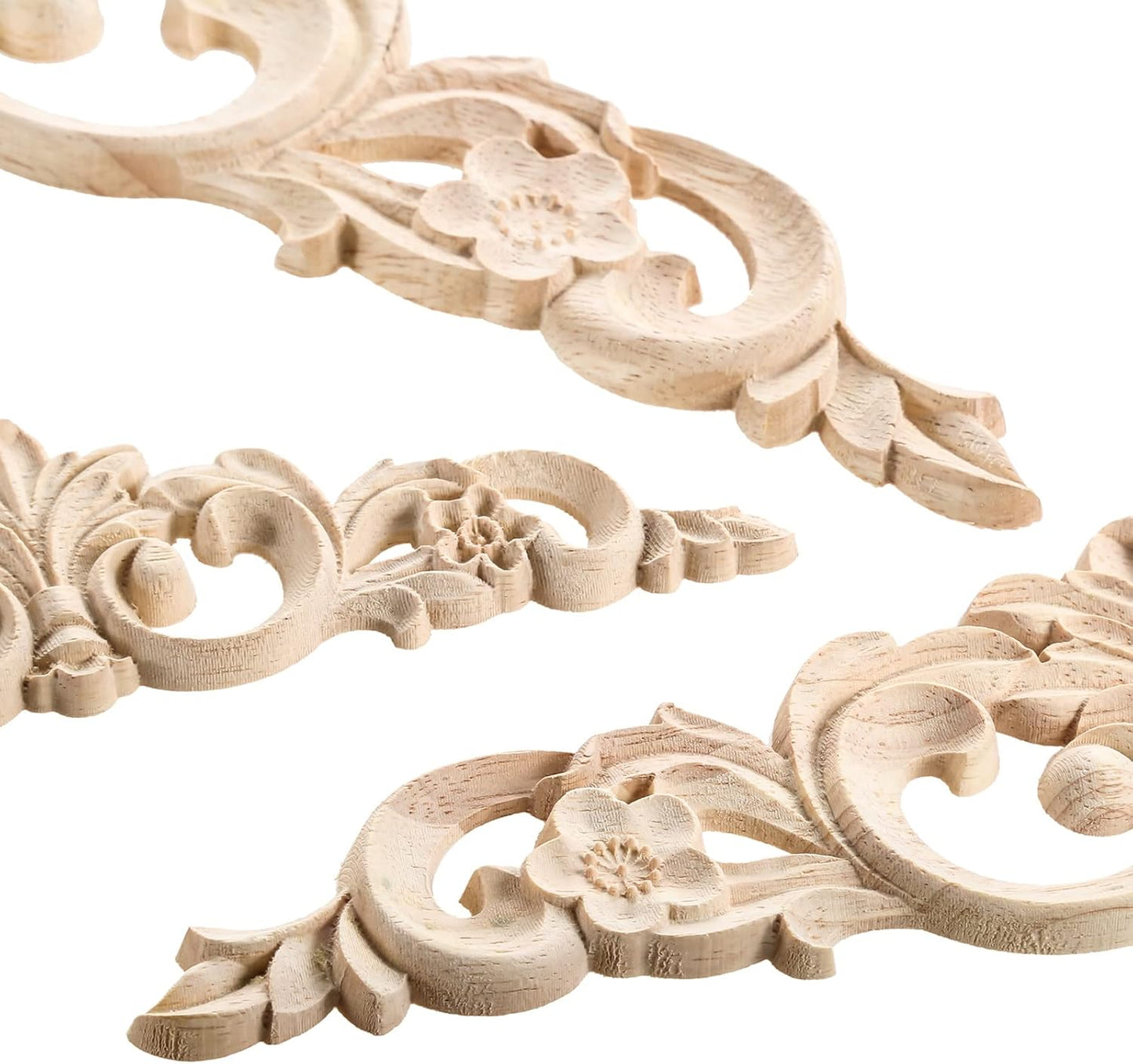 MUXSAM Carved Wood Appliques Onlays, Long Wooden Decals Trim Molding Rosette Inlays for Door Wall Mantel Cabinet Door Dresser Closet Mirror Decoration Furniture Transfer(1-Pack, 20x5cm/7.9" x2)