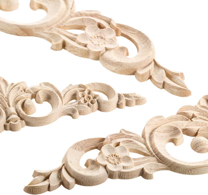 MUXSAM Carved Wood Appliques Onlays, Long Wooden Decals Trim Molding Rosette Inlays for Door Wall Mantel Cabinet Door Dresser Closet Mirror Decoration Furniture Transfer(1-Pack, 20x5cm/7.9" x2)