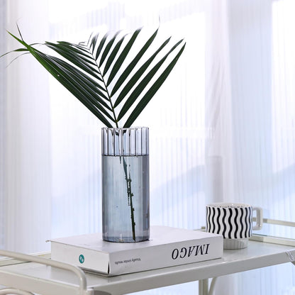 ComSaf Glass Cylinder Vases, Bud Vase for Centerpieces, 8 Inch Tall Ribbed Vase Hurricane Floating Candle Holder, Decorative Flower Vases for Wedding Reception, Home Decor, Housewarming Gift (Clear)