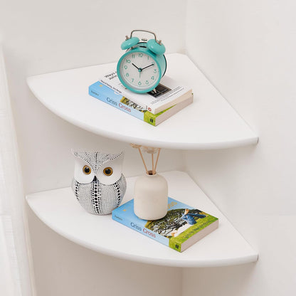 Corner Shelves, Floating Corner Shelf, Set of 2 7inch Solid Oak Wood Wall Shelves, Round End Wall Mount with Wire Hole Shelving for Small Plant for Bedroom Kitchen, Living Room
