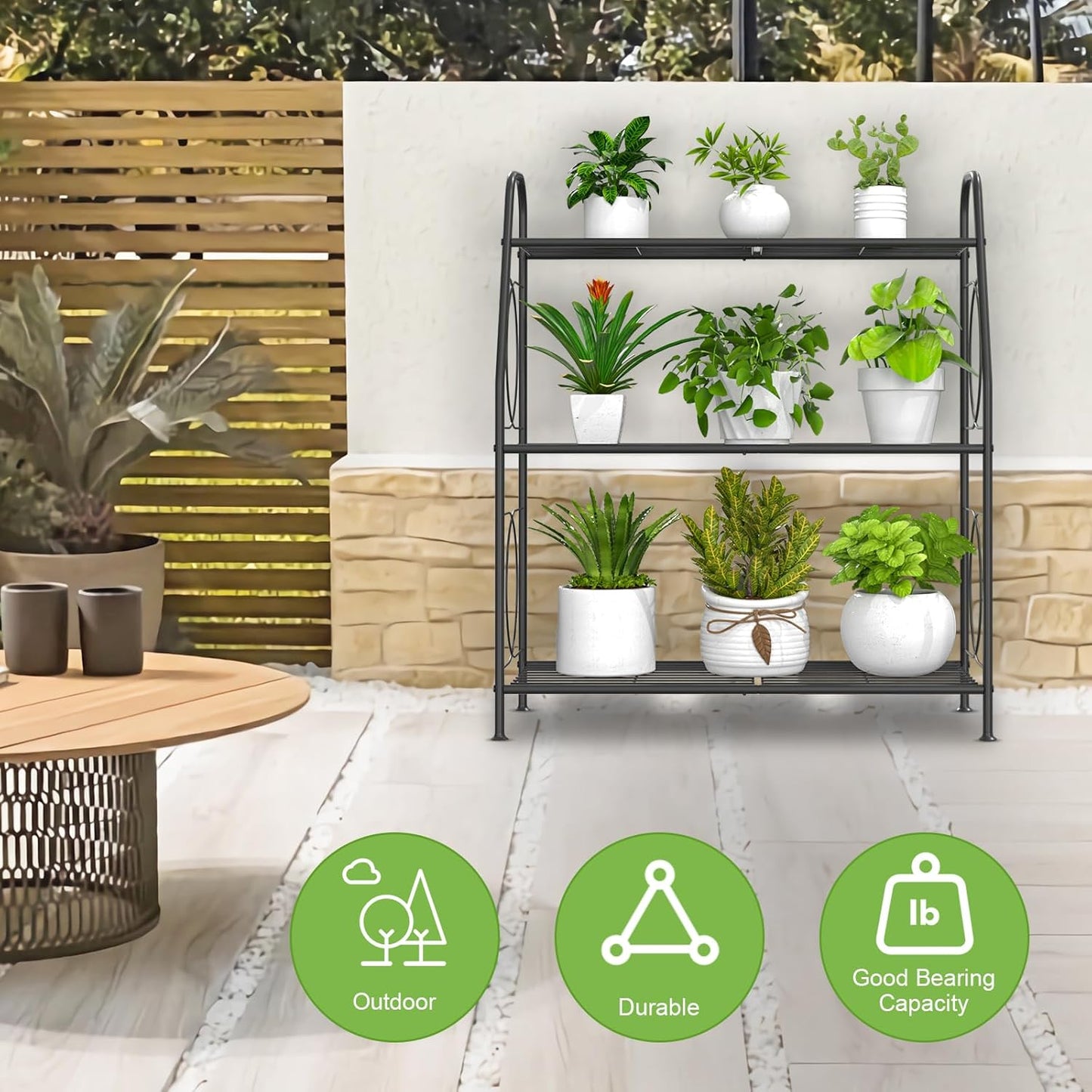 VyGrow Plant Stand, 4 Tier Plant Shelf for Indoor Outdoor, Heavy Duty Metal Tall Plant Stands Holder Rack for Living Room Balcony and Garden, Black