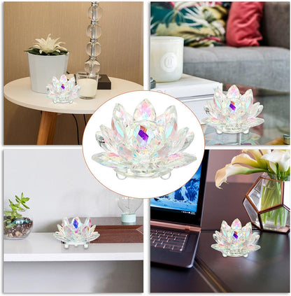 OwnMy 3 Inch Sparkle Crystal Lotus Flower Figurines Decorative Lotus Flower Ornament, Glass Lotus Feng Shui Decor Crystal Flower Paperweight for Home Office Tabletop Centerpieces