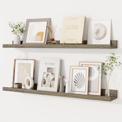 Dreamland Picture Ledge Shelf for Wall, Floating Shelves Set of 2, 48 Inch Long Floating Shelves with Lip for Living Room, Bedroom, Bathroom, Kitchen, White