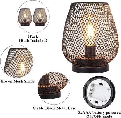 JHY DESIGN Set of 2 Metal Cage LED Lantern Battery Powered Cordless Accent Light with LED Great for Weddings Parties Patio Events for Indoors Outdoors
