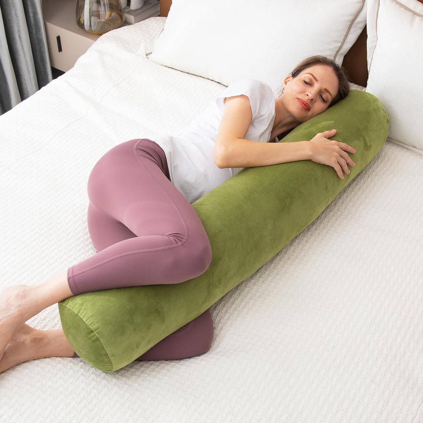 1 MIDDLE ONE Body Pillow for Adults, Bolster Pillow with Removable Velvet Cover, Long Round Cervical Roll Pillow, 47 x 7.87 Inches, Grey