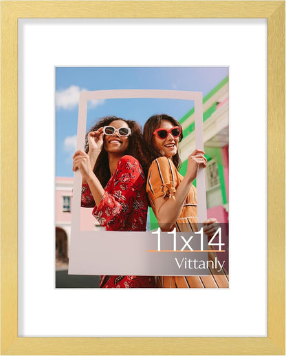 Vittanly 11x14 Picture Frame, Display Pictures 8x10 with Mat or 11x14 without Mat, Photo Frame for Wall Mounting, Black, 1 Pack - Colors A