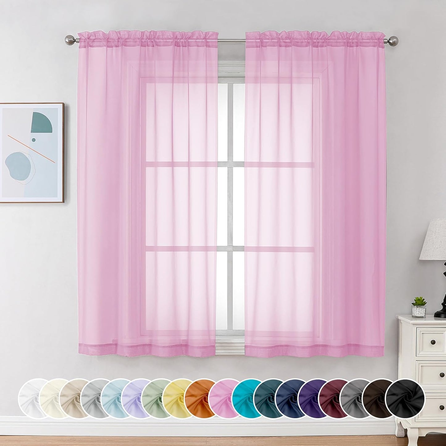 Chyhomenyc Sheer White Valances for Windows 2 Pack, Small Window Curtains for Living Room Bathroom Cafe Laundry Basement, Modern Top Dual Rod Pocket Voile Curtain, 42W x 14L inches, White - Colors A