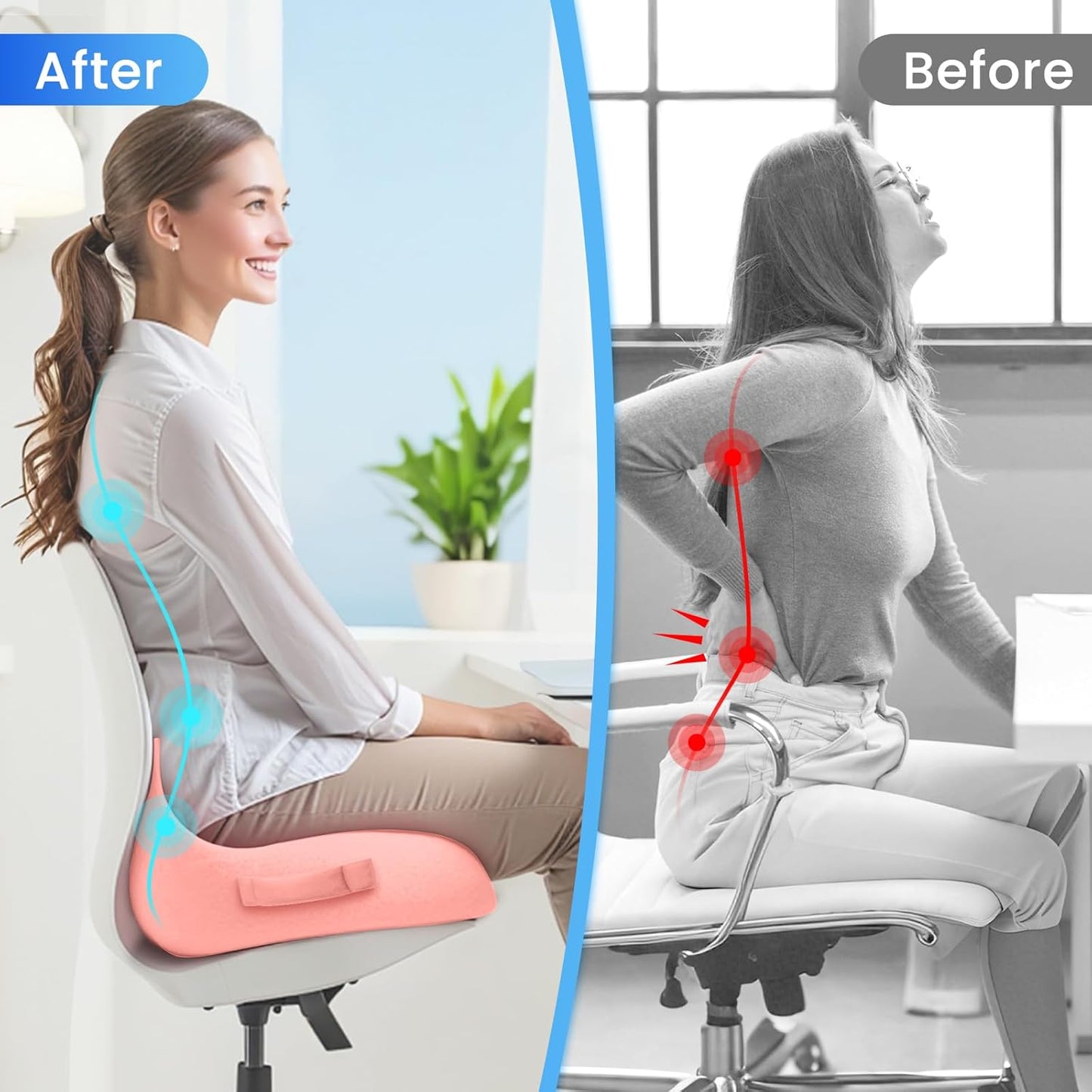 CushZone Seat Cushion, Ergonomic Memory Foam Seat Cushions for Office Chairs, Car, Long Trip, Desk Chair, Lab, Extra Large Size for Sciatica & Hip & Tailbone Pain Relief, Sciatica Support (Black)