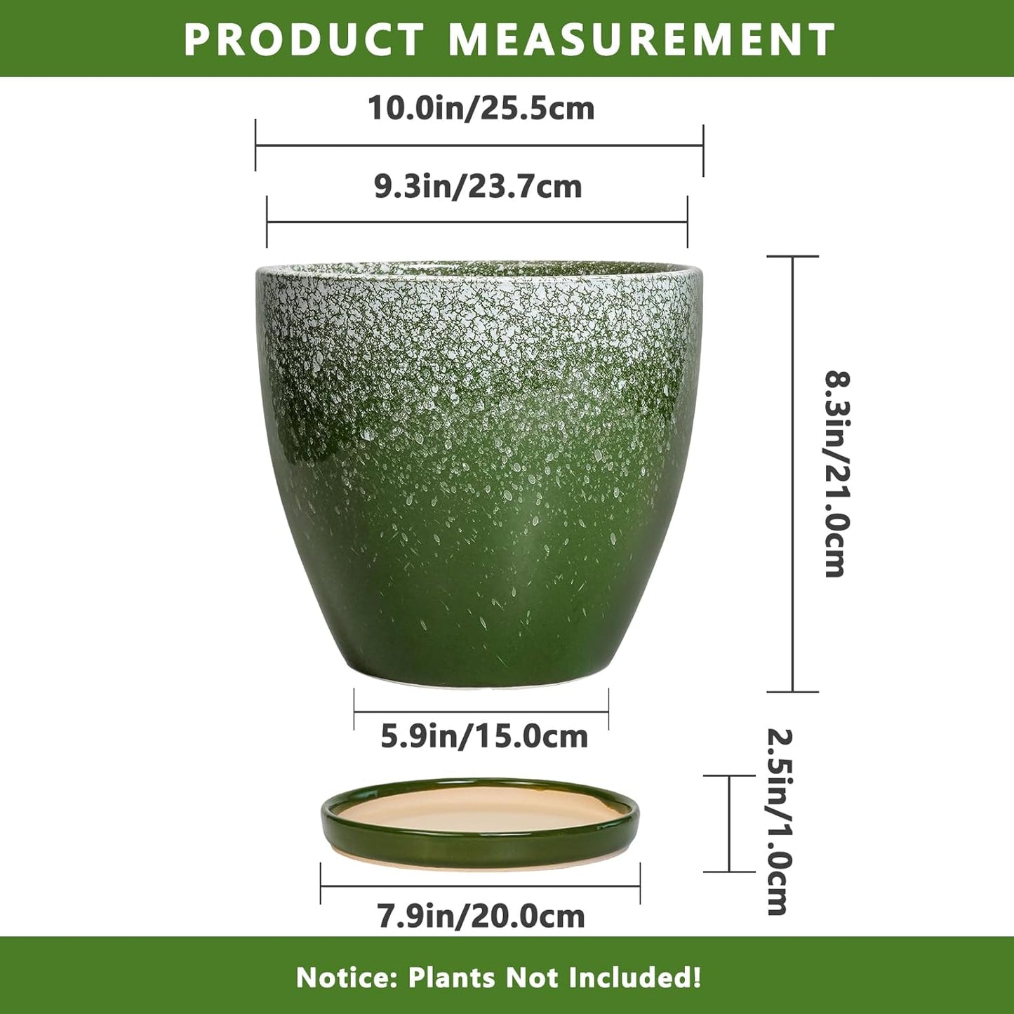 10 Inch Ceramic Planter Pot Round Plant Pot for Indoor Plants Outdoor Large Flower Pot with Drainage Hole and Saucer Blue