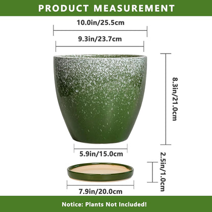 10 Inch Ceramic Planter Pot Round Plant Pot for Indoor Plants Outdoor Large Flower Pot with Drainage Hole and Saucer Blue