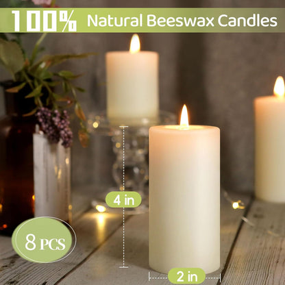 6 Pack Natural Beeswax Pillar Candles,100% Pure Beeswax Candles-210 Hours Long Burning,Organic Bees Wax Candles for Home,Emergency,Prayer,Parties,Unscented Dripless Smokeless Beeswax Candle Bulk 2x4in