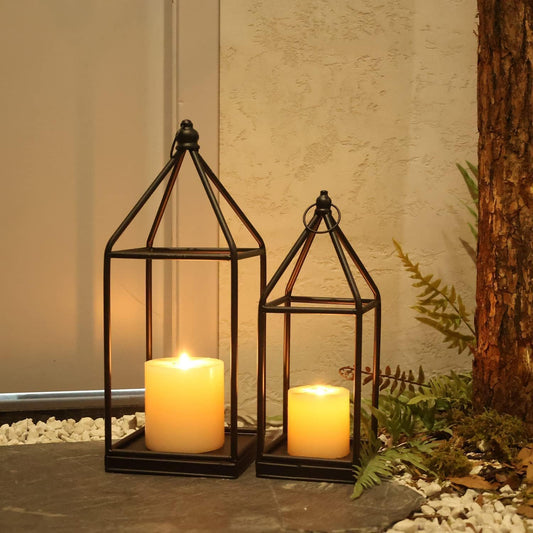 LED Lanterns Decorative Indoor&Outdoor, 23’’ 19’’ 13’’ Large Black Candle Lanterns Set with 3 Flameless Candles, Metal Holders for Porch, Patio, Garden, Home, Fireplace, Decorations Decor