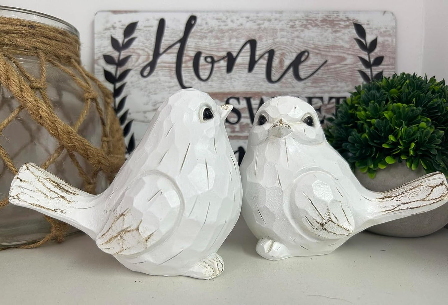 New White Modern Farmhouse Bird Figurine, Bird Statue Sculpture - Carved Rustic Distressed Animal Bird Ornaments - Home Decor Accents Collectible Bird Figurine | Spring