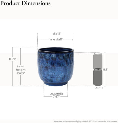 LuxenHome 15.75" Dia Large Ceramic Pots for Plants, Blue Glazed Planters for Outdoor Plants, Round Indoor Flower Pots with Drainage Hole and Rubber Plug for Home Garden Patio