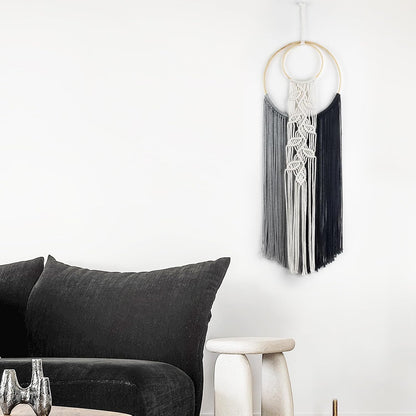 LB Boho Macrame Wall Hanging - Green and Beige Handmade Cotton Woven Decor, Modern Geometric Bohemian Tapestry Wall Decor for Bedroom Living Room Home (31.5"x9.84") Nature-Inspired Room Decor