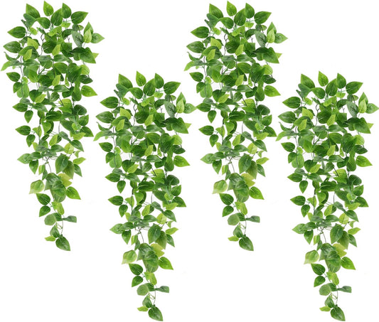 Whonline Fake Plants Hanging 4pcs Artificial Vines Fake Pothos 3.6FT for Living Room Indoor Outdoor Decor (No Baskets)