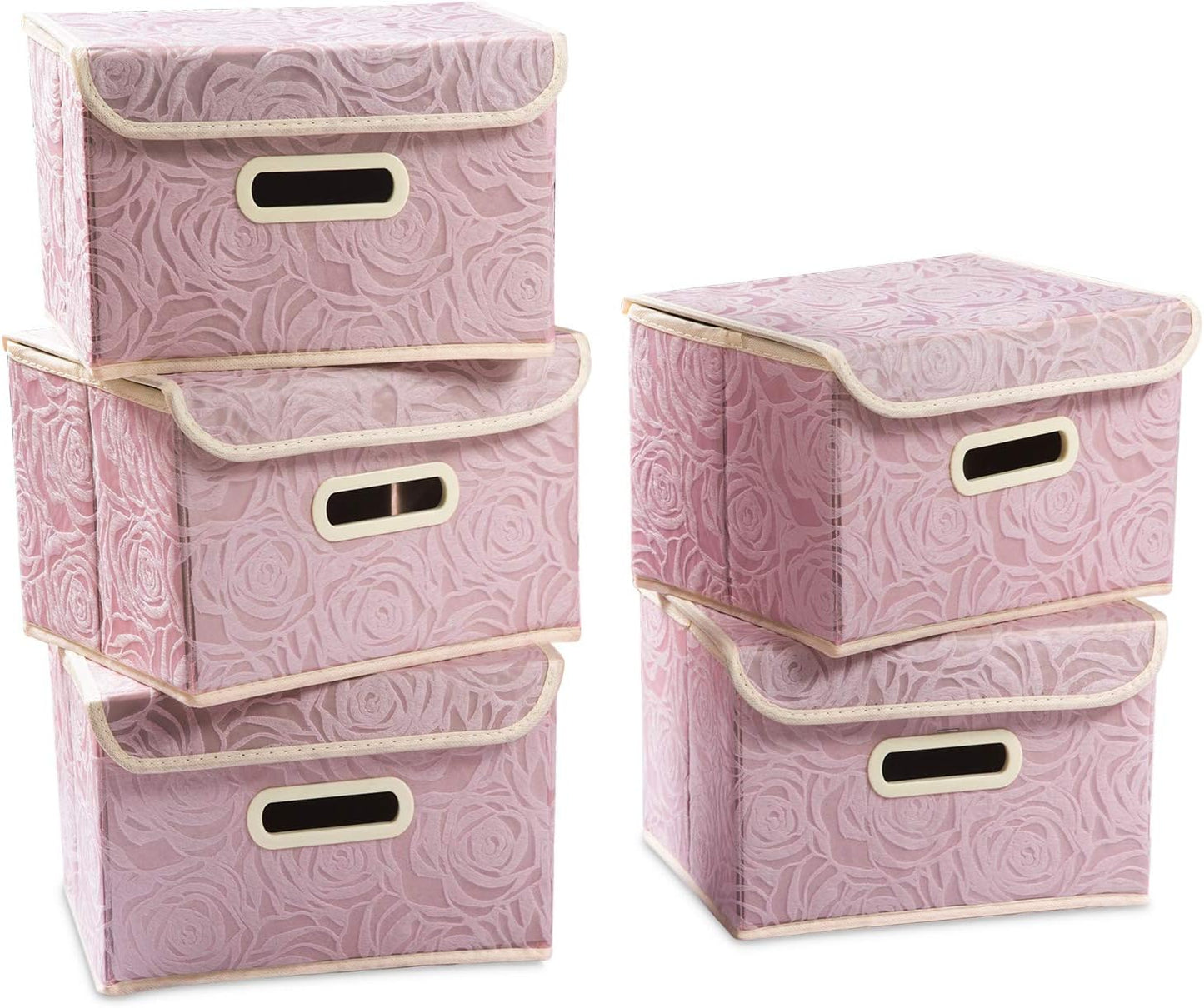 PRANDOM Larger Collapsible Storage Bin with Lid [1-Pack] Fabric Decorative Storage Box Cube Organizer Container Baskes with Handles Divider for Bedroom Closet Living Room Pink 17.7x11.8x11.8 Inch