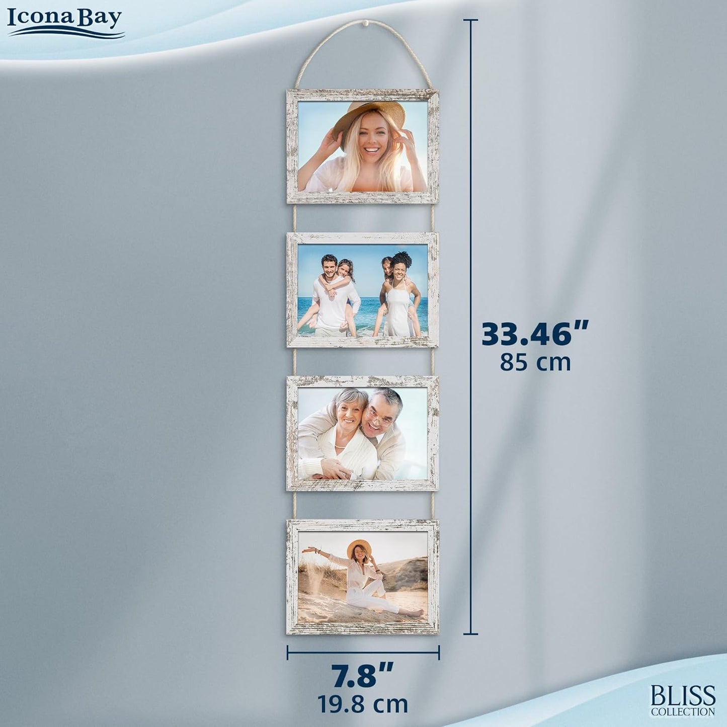 Icona Bay - 4x6 Wall Hanging Picture Frames Collage with 8 Openings - Distressed White, 2 Pack - Casual Style Engineered Wood Frames - Wall Mount Only - Bliss Collection