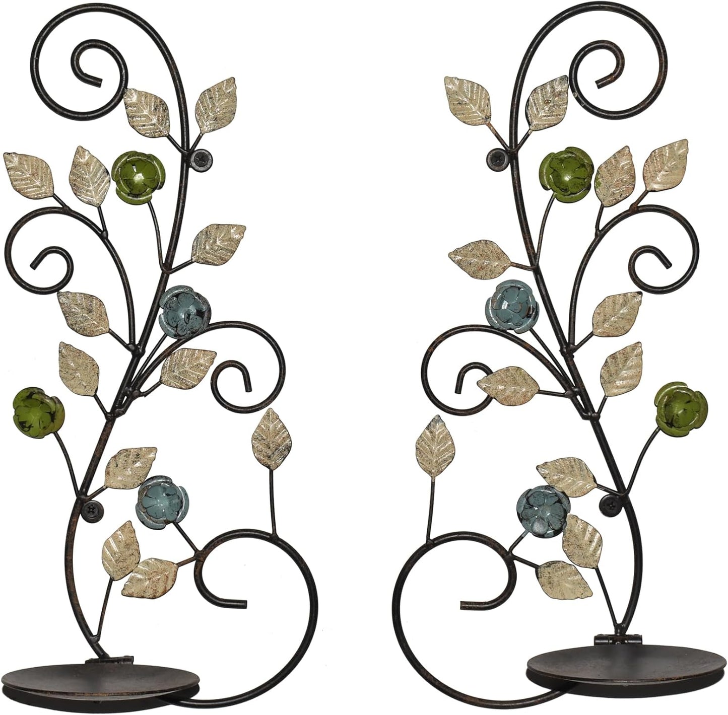 Wall Sconces Candle Holder Set of 2, Antique Multi-Color Leaf Branch Wall Mount Hanging Metal Wall Candle Holder Candle Sconce for Living Room Dining Room…