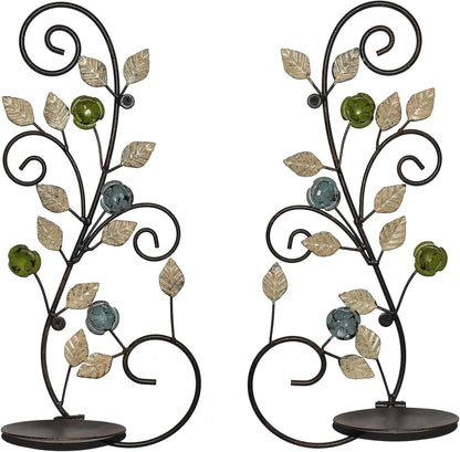 Wall Sconces Candle Holder Set of 2, Antique Multi-Color Leaf Branch Wall Mount Hanging Metal Wall Candle Holder Candle Sconce for Living Room Dining Room…