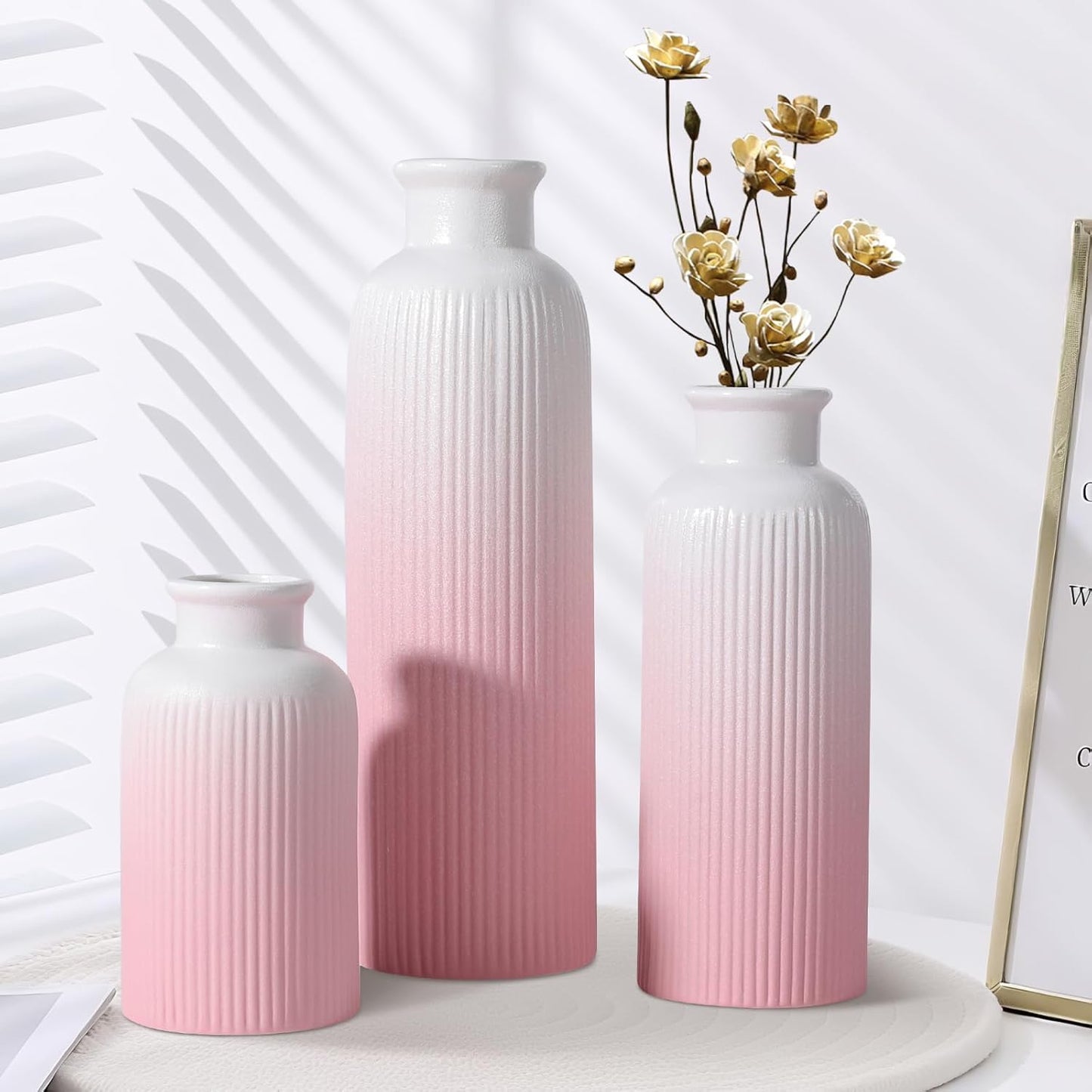 Small White Ceramic Vase Set of 3, Boho Modern White Flower Vase Room Decor, Farmhouse Decor, Vases for Your Kitchen, Bathroom, Bedroom, Living Room, Office&Shelf Centerpiece Table Decorations