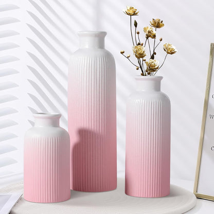 Small White Ceramic Vase Set of 3, Boho Modern White Flower Vase Room Decor, Farmhouse Decor, Vases for Your Kitchen, Bathroom, Bedroom, Living Room, Office&Shelf Centerpiece Table Decorations