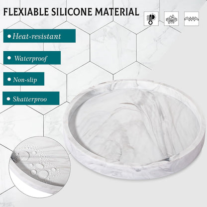 Silicone Bathroom Tray Round Vanity Tray Decorative Soap Holder Kitchen Countertop Organizer Coffee Table Decor for Candle, Perfume, Plant, 9 Inch, Black