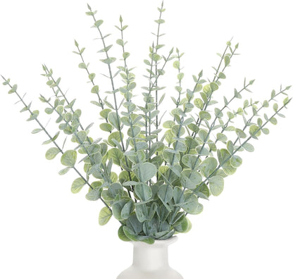 18pcs Eucalyptus Stems Greenery Stems Fake Leaves Artificial Flowers Bouquet Faux Branches Centerpiece Flores Plants for Home Party Decor Wedding Decoration