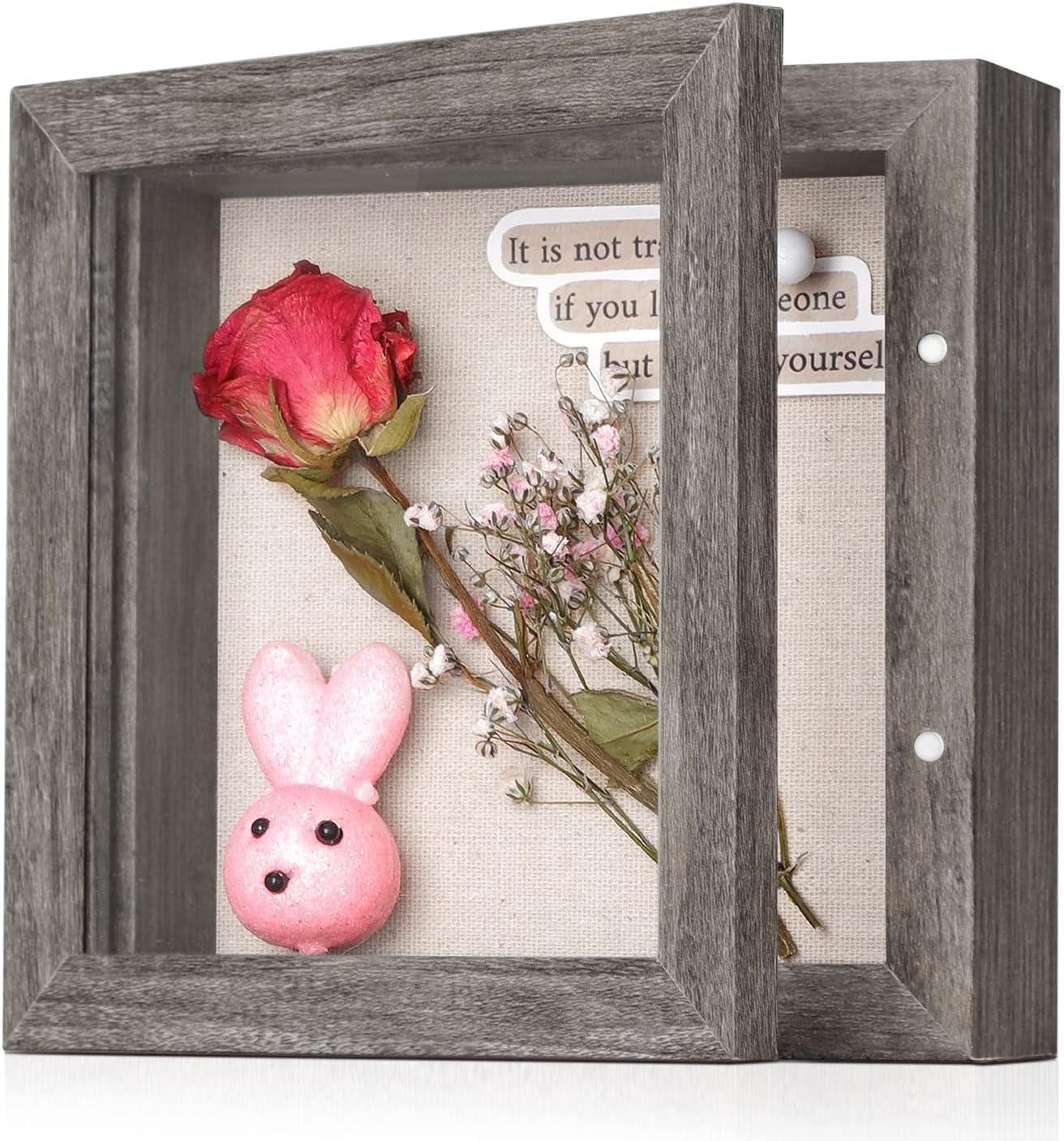 Califortree 8x10 Shadow Box Frame with Linen Back - Sturdy Rustic Memory Display Case of Flower, Pictures, Medals and More, White