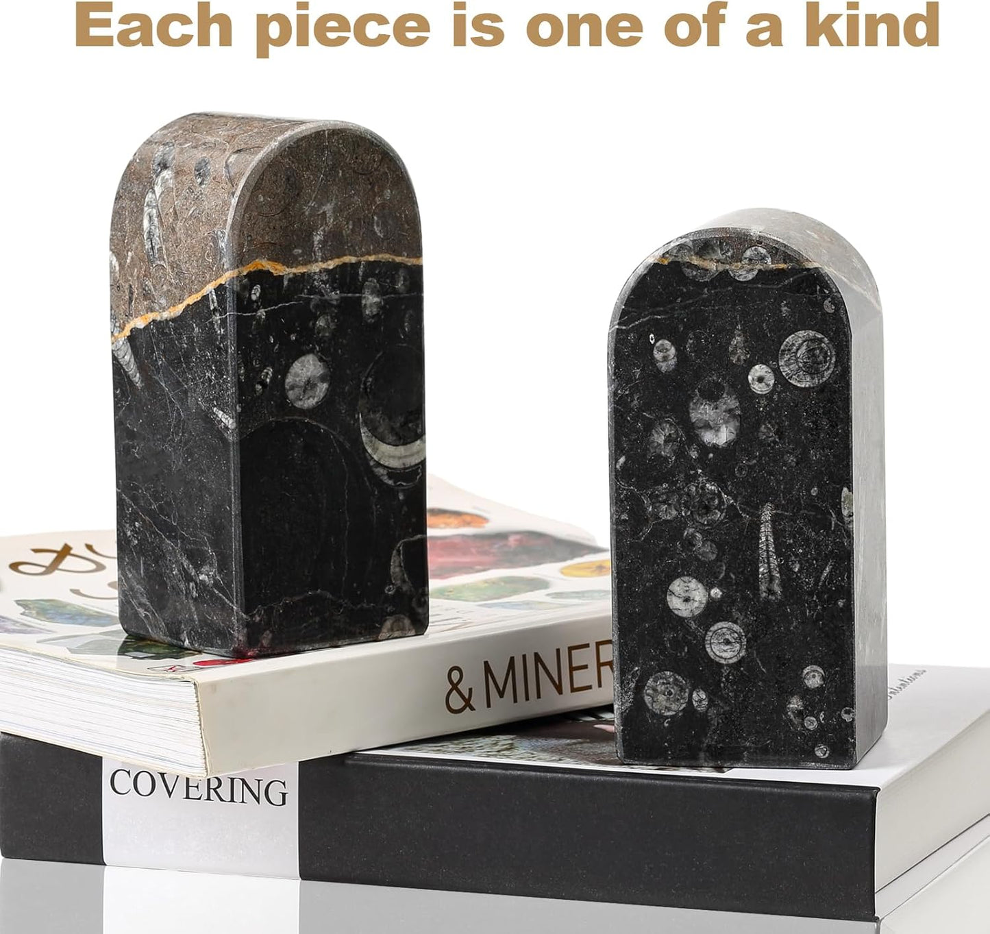 Koville African Natural Marble Bookends for Shelves, Non-Slip Book Ends, 13LBS Ultra Heavy Duty Marble Book Holder Organizer, Apartment Decor for Movies/CD/Video Games(Namib Fantasy)