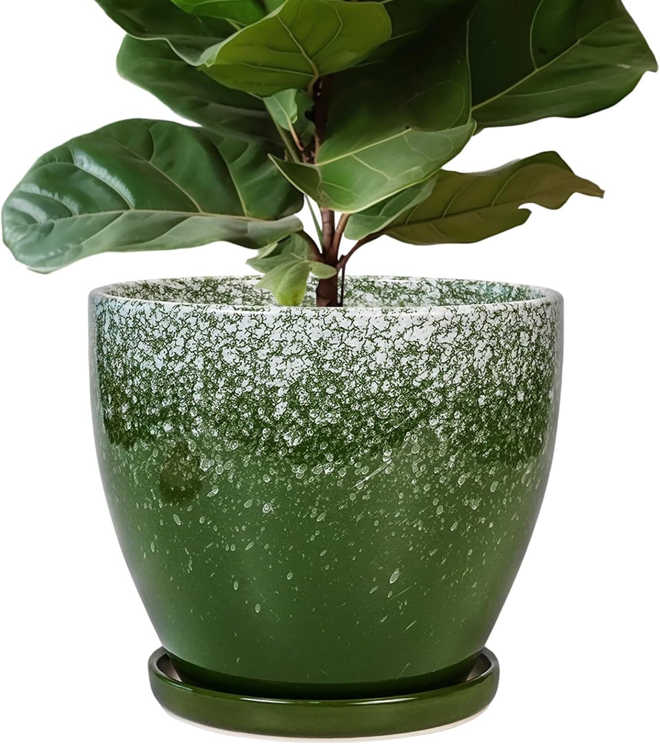 10 Inch Ceramic Planter Pot Round Plant Pot for Indoor Plants Outdoor Large Flower Pot with Drainage Hole and Saucer Blue