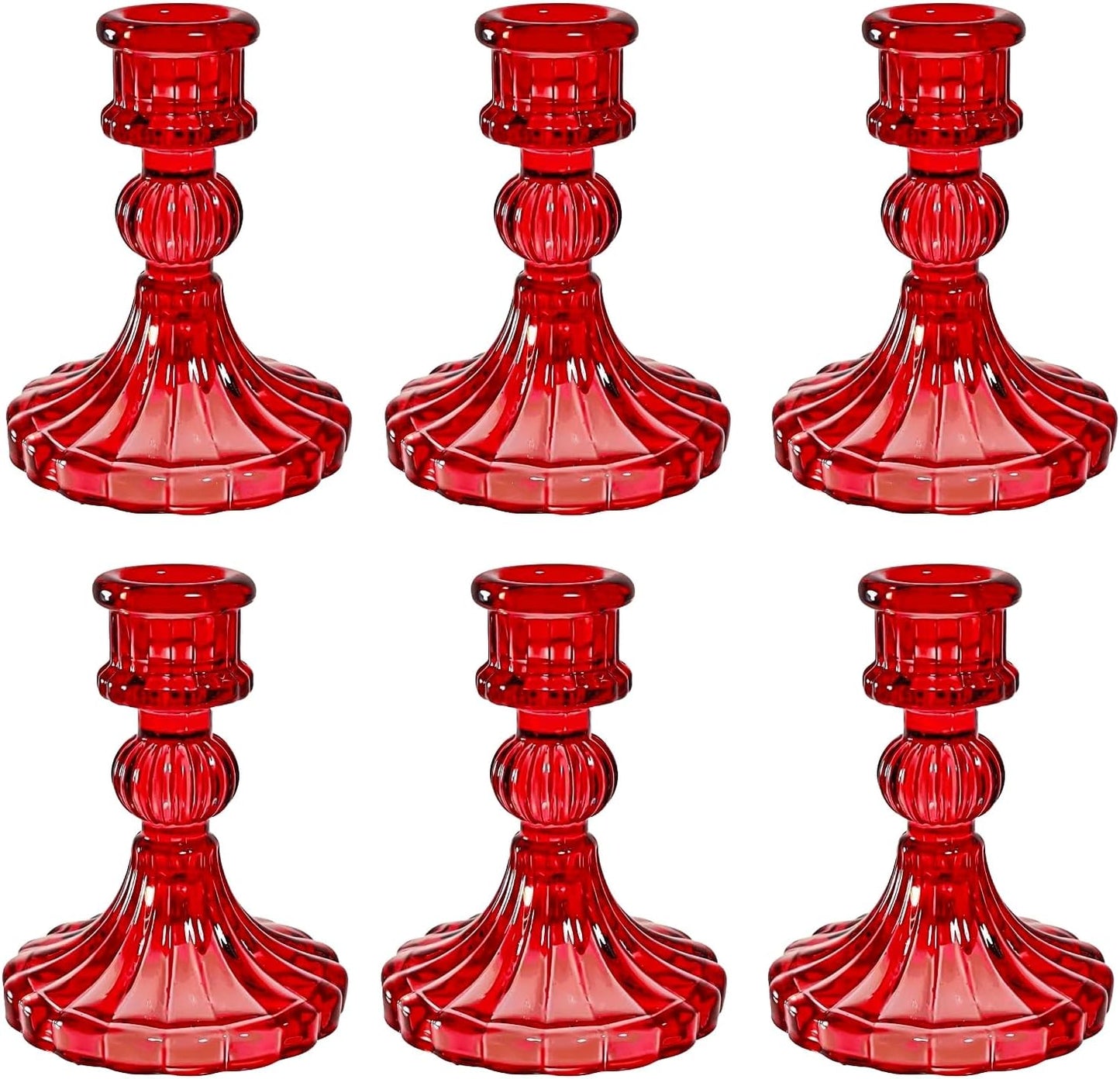 Glass Candlestick Holder,Striped Taper Candle Holders,Set of 6 Candle Stand for Table Centerpieces, Home Decor,Weddings,Festival and Parties (Clear Stripe Pattern)