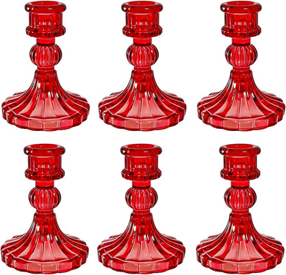 Glass Candlestick Holder,Striped Taper Candle Holders,Set of 6 Candle Stand for Table Centerpieces, Home Decor,Weddings,Festival and Parties (Clear Stripe Pattern)