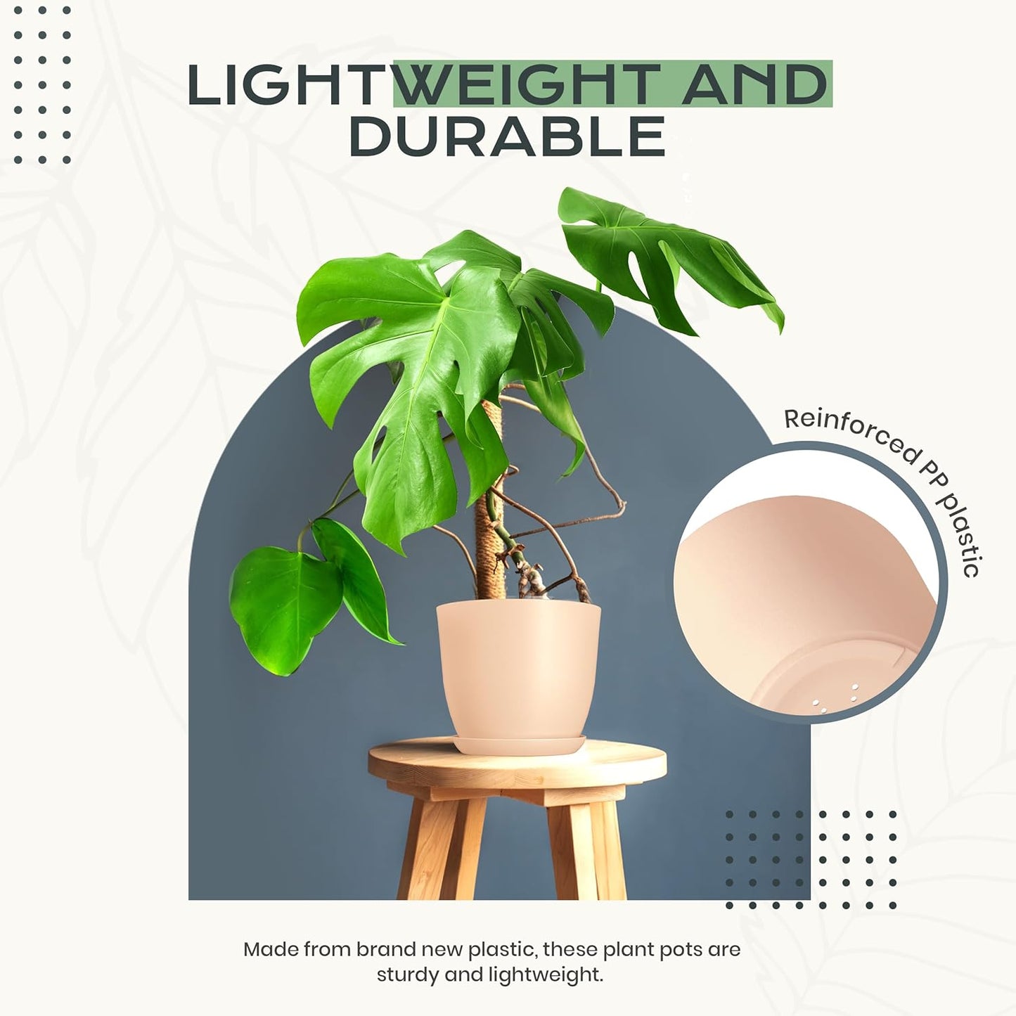 Utopia Home Plant Pots Indoor with Drainage Holes – Set of 5 White Plastic Flower Pots (7/6.6/6/5.3/4.8 Inch) – Modern Planters for Indoor Plants, Room & Office Décor, Great Stocking Stuffers