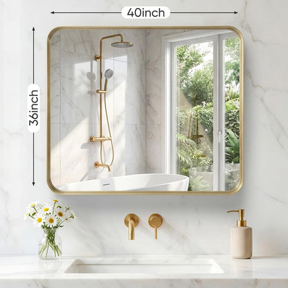 NEWBULIG Gold Round Wall Mirror 36 Inch, Bathroom Mirrors for Over Sink, Wall Decor for Bathroom, Entryway, Bedroom, Vanity