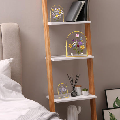 REDHUGO Double Glass Frame for Pressed Flowers Handmade, Metal Floating Picture Frame for Pressed Flower, Tabletop Display, Brass, ArcShaped, Black, 4x6 inches (FRAME ONLY)