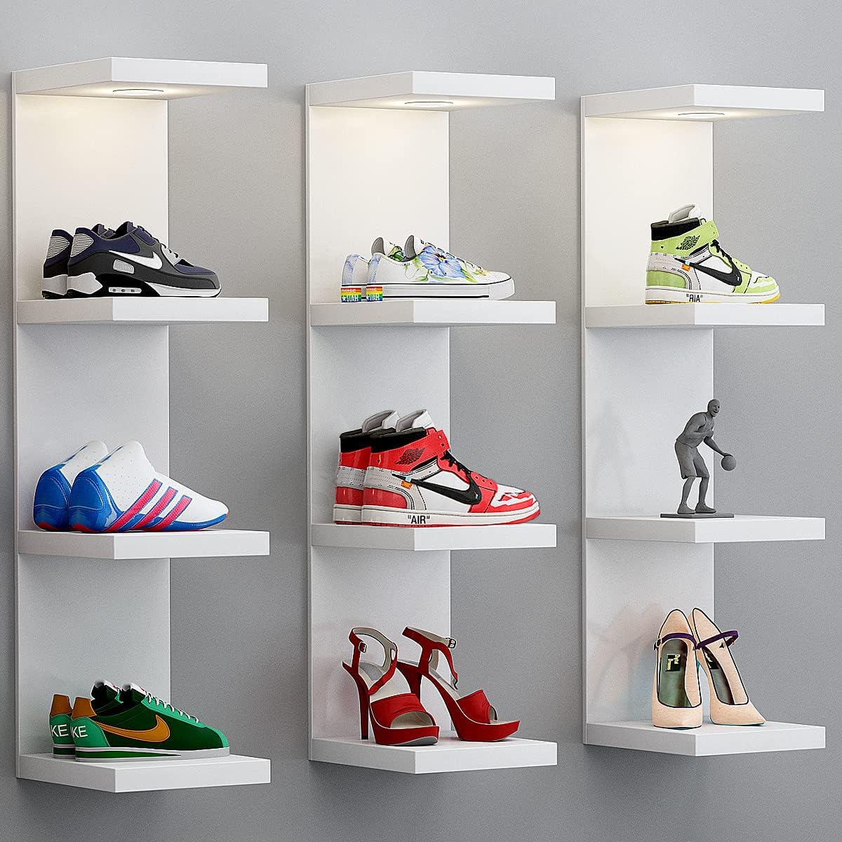 LitaEther Versatile 7 Tier Wall Shelf Unit,White Lack Wall Shelf,Display Floating Shelf with LED Remote Control Light